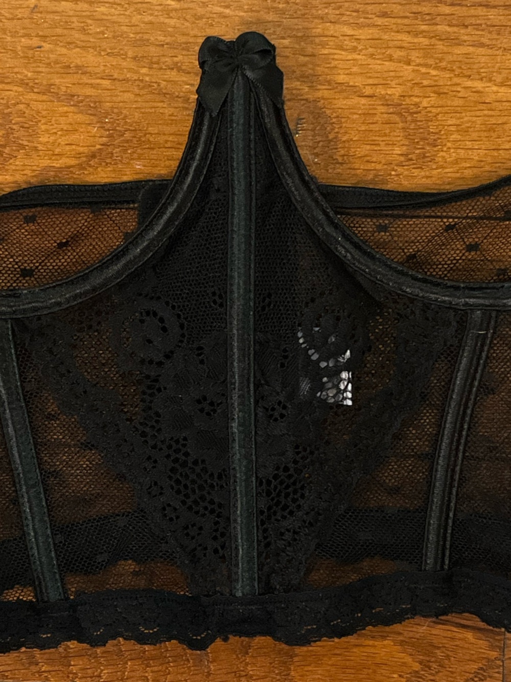 Black Sheer Lace Mesh Under Bust Corset Top Women XL Lingerie Bustier - Picture 6 of 6